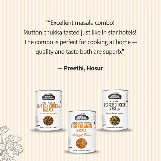 Hogenakkal Fish, Pepper Chicken & Mutton Chukka Masala - Combo