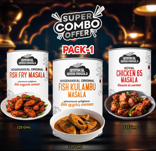 Hogenakkal Fish Fry, Kolambu & Chicken 65 Masala - Combo
